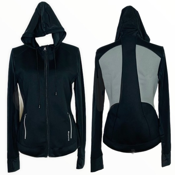 SaunaFX Neoprene Sauna Jacket Womens Large Black Hooded Reflective NIB - Picture 4 of 15